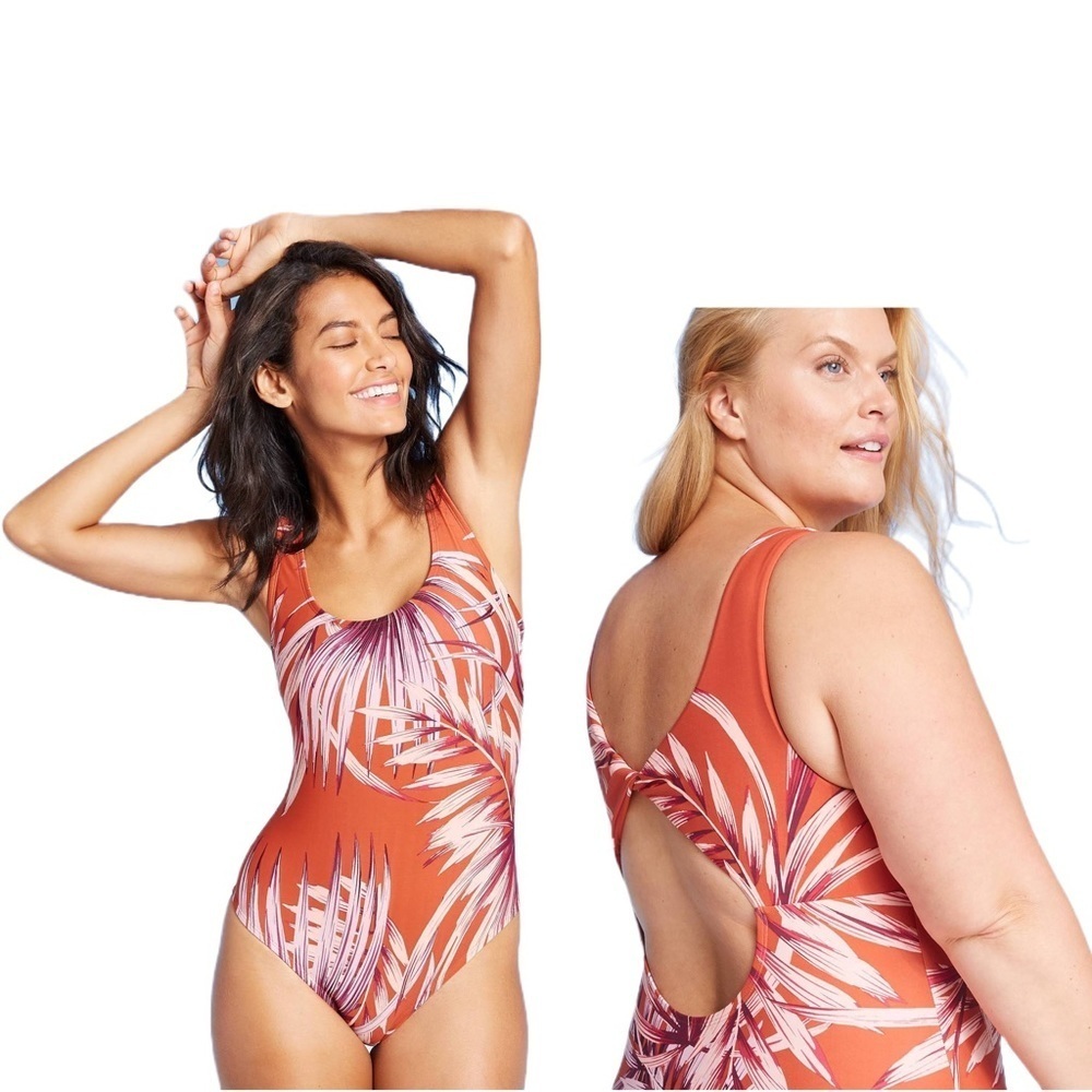 Kona Sol Palm Print Swimsuit Hawaii Beach Vacation Tropical Bikini One Piece L